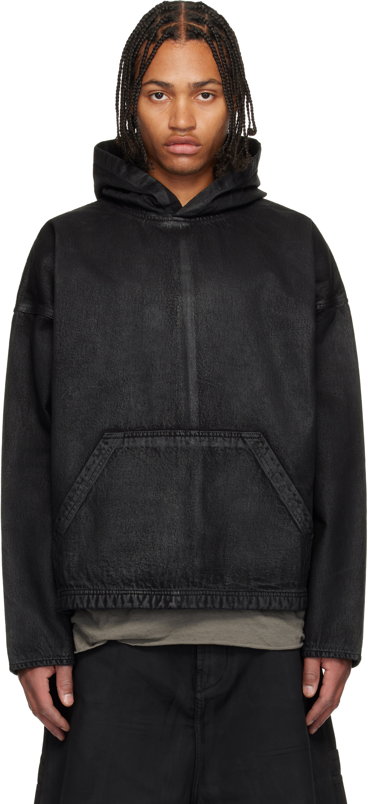 TΣist Denim × Sweat Blend Hoodie/black Det Blev Sent Black Waxed Denim Hoodie