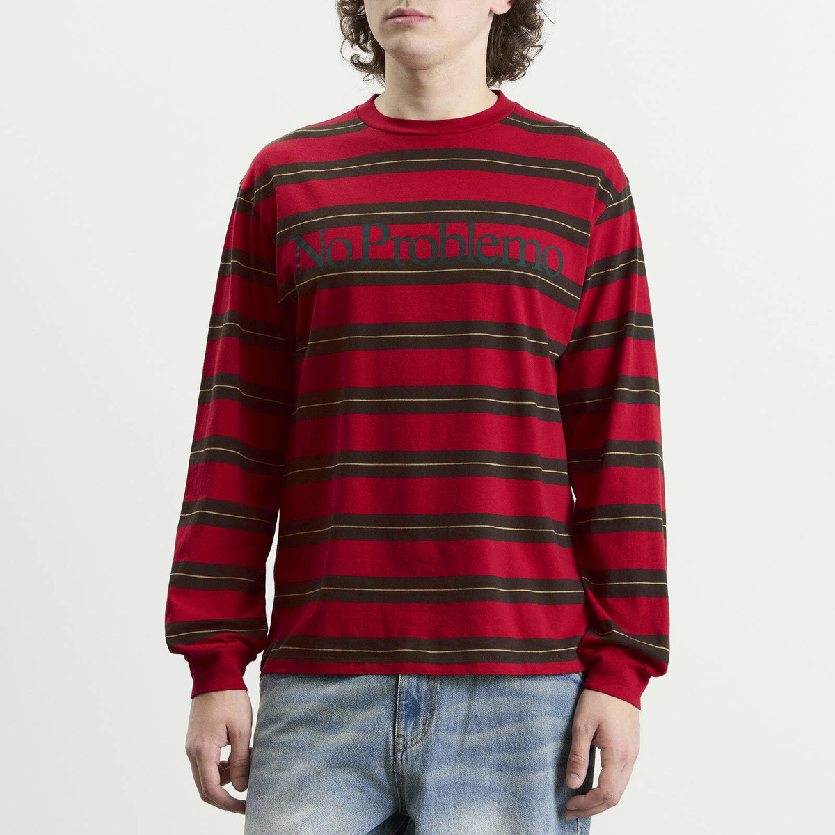 No Problemo Men's Striped LS T-Shirt in Red