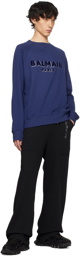 Balmain Blue Metallic Flocked Sweatshirt