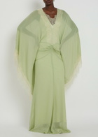 DE LA Vali Evita Lace-trimmed Draped Georgette Maxi Dress Light Green