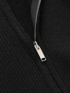 424 - Cropped Ribbed-Knit Zip-Up Hoodie - Black