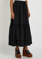 Chloe Ruffled Tiered Silk-chiffon Midi Skirt Black