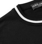 Dolce & Gabbana - Slim-Fit Contrast-Tipped Logo-Embroidered Virgin Wool Sweater - Black