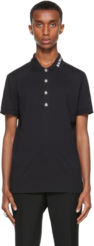 Photo: Balmain Black Printed Collar Polo