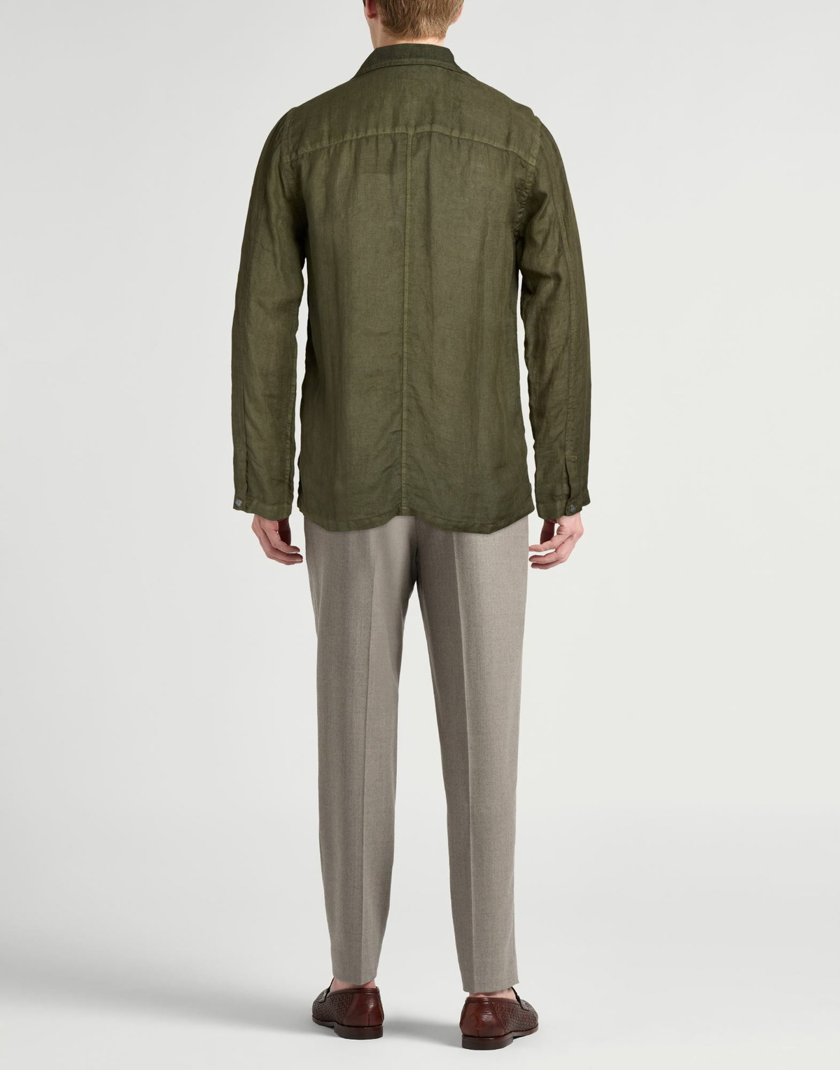 120% Lino Mens Shirt Military in Green