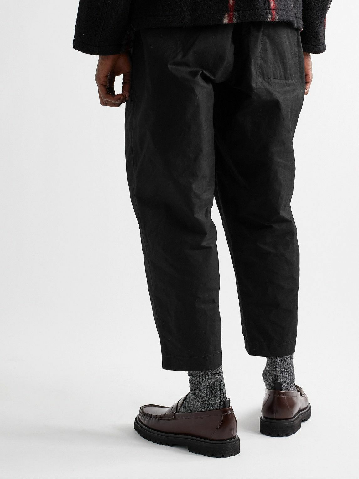 YMC Sylvian Tapered Cropped WaxedCotton Trousers Black YMC