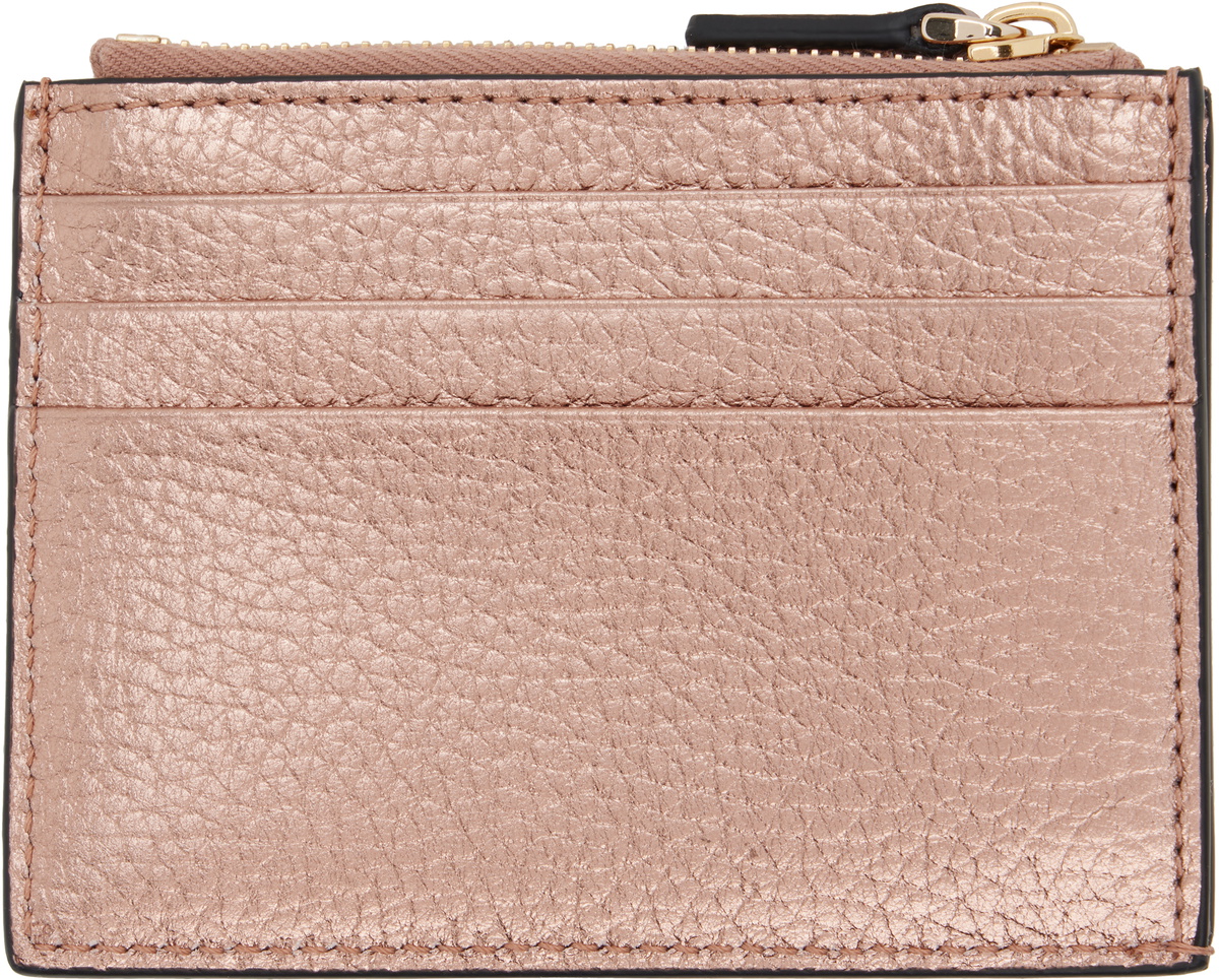 Valentino Garavani Rose Gold Rockstud Grainy Calfskin Card Holder