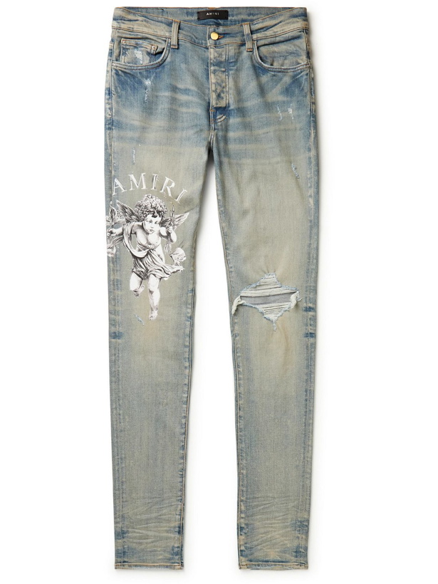 Photo: AMIRI - Cherub Skinny-Fit Distressed Printed Jeans - Blue