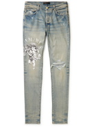 AMIRI - Cherub Skinny-Fit Distressed Printed Jeans - Blue
