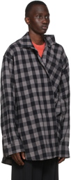 Balenciaga Grey & Black Flannel Snap Shirt