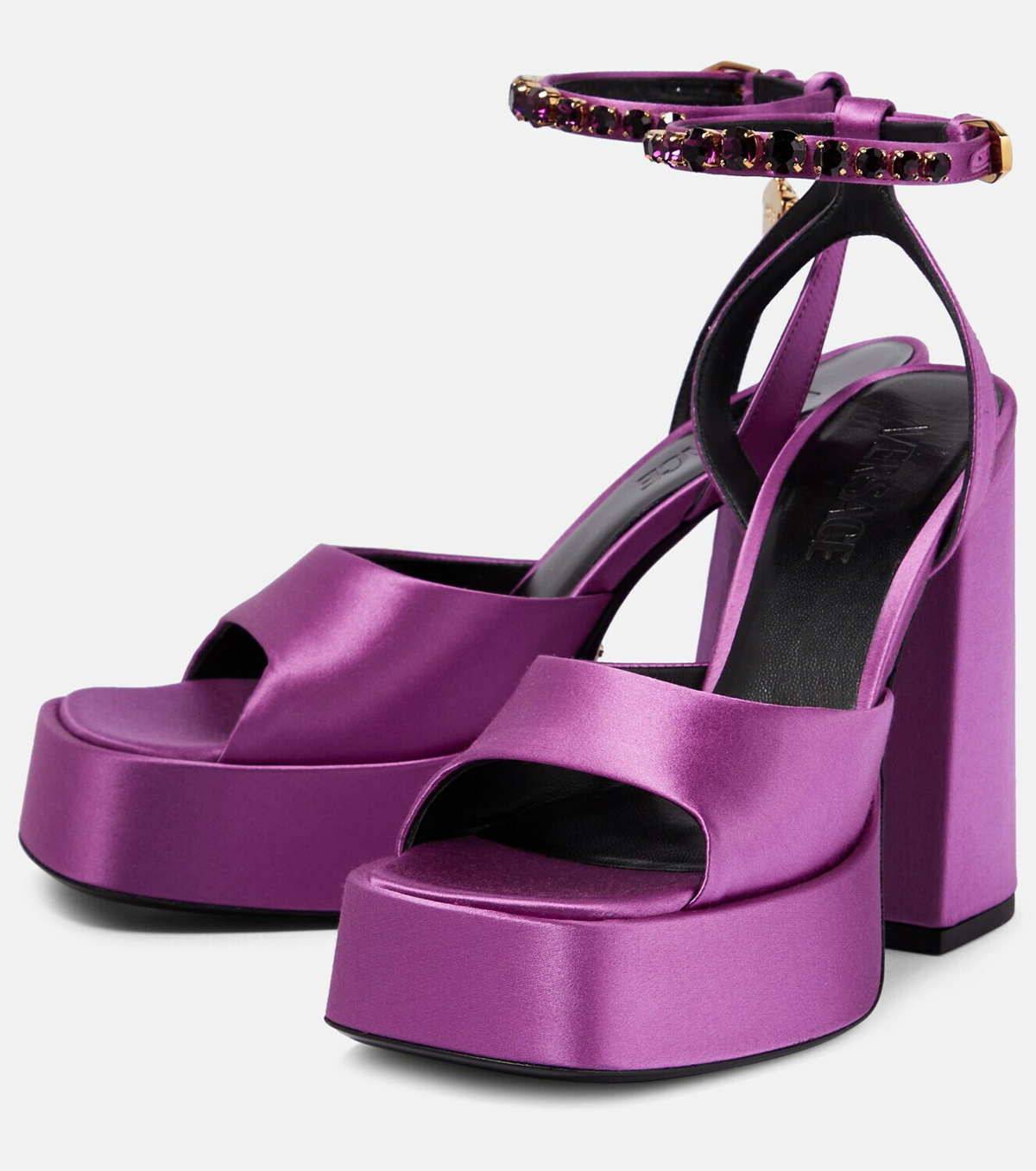 Medusa Aevitas embellished platform sandals in purple - Versace