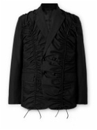 Simone Rocha - Double-Breasted Ruched Woven Blazer - Black