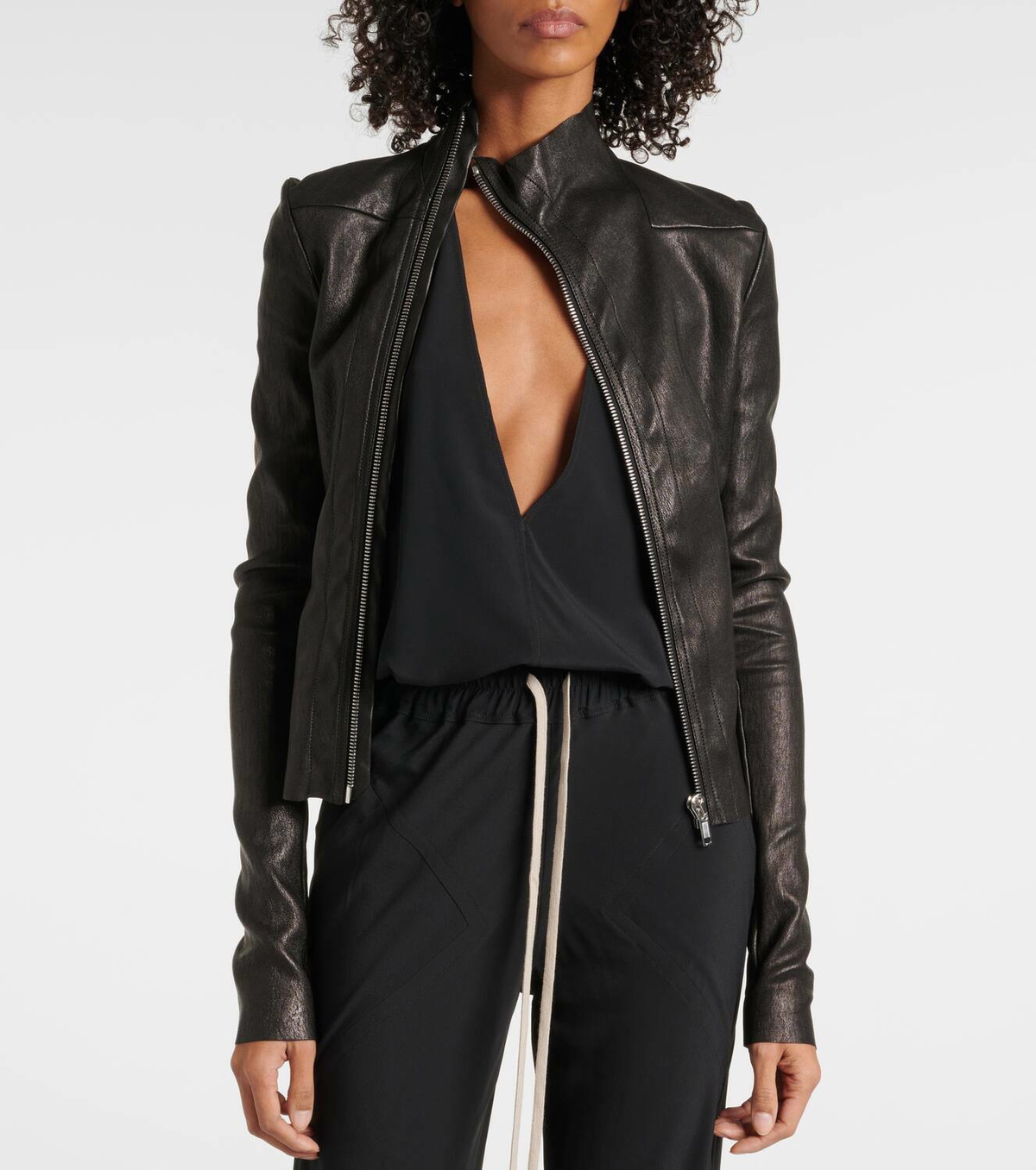 Rick Owens Gary asymmetric leather and cotton jacket Rick Owens