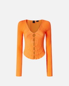 Pinko Slim Fit Ribbed Cardigan With Sunny Design Orange