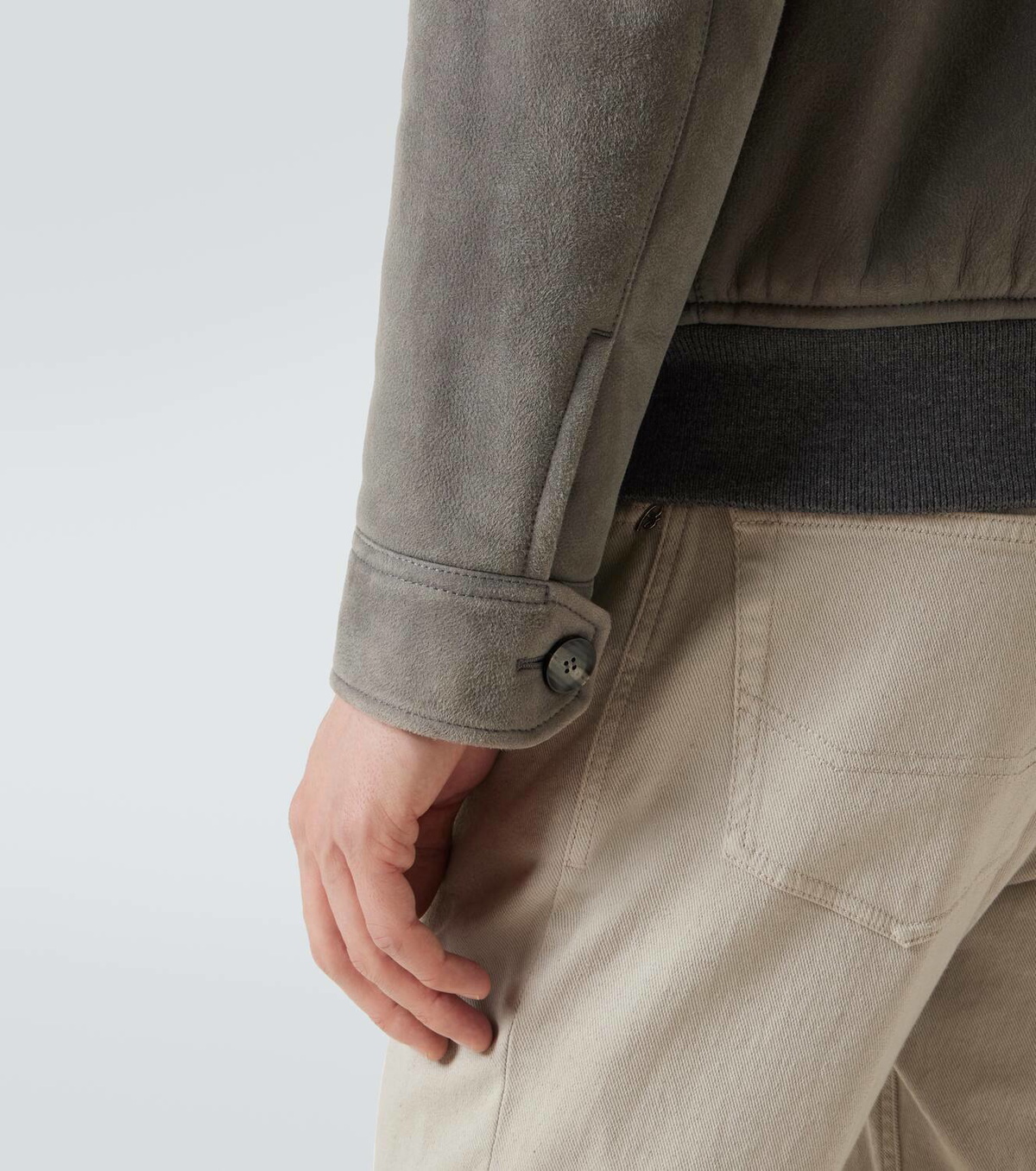 Brioni Shearling-trimmed suede bomber jacket