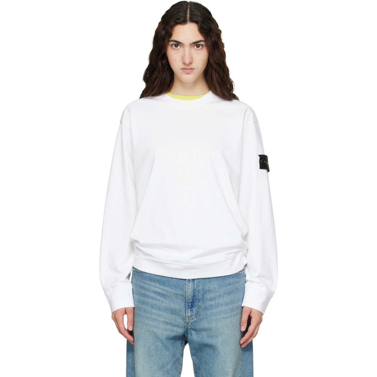 Stone Island White 6100057 Heavy Organic Cotton Jersey Sweatshirt