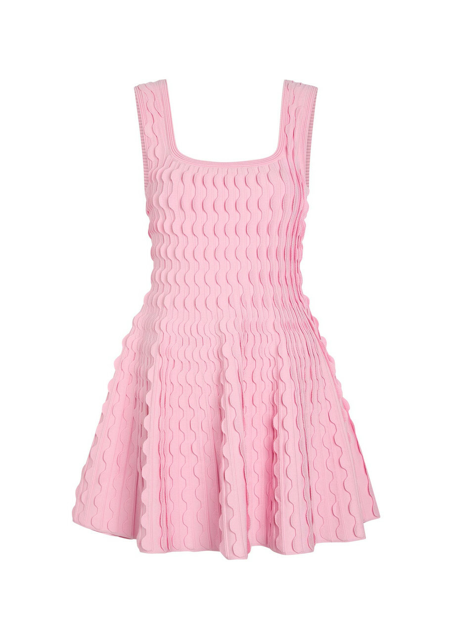 Simkhai Vanna Scalloped Knit Mini Dress Pink