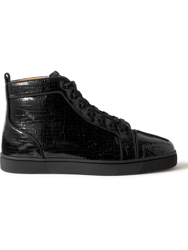 Photo: Christian Louboutin - Louis Grosgrain-Trimmed Lizard-Effect Leather High-Top Sneakers - Black