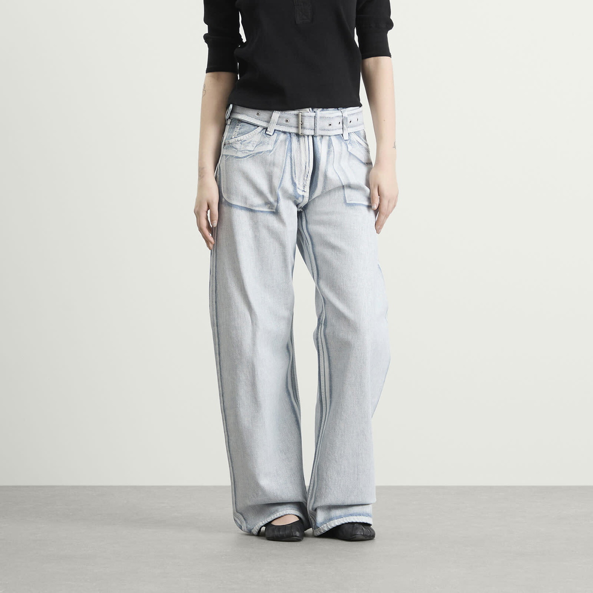 Acne Studios Women's Page Blue Shadow Belted Jeans in Blue/White
