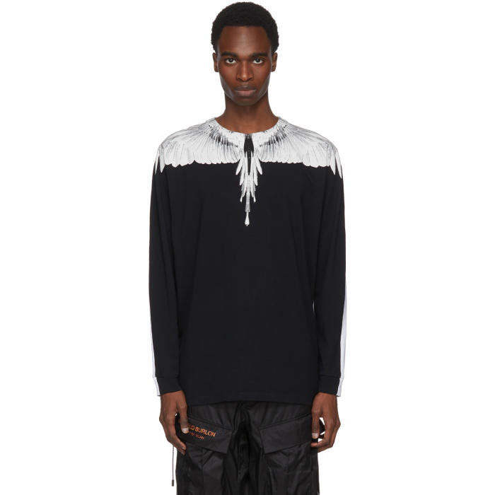 Photo: Marcelo Burlon County of Milan Black and White Long Sleeve Double Wing T-Shirt 