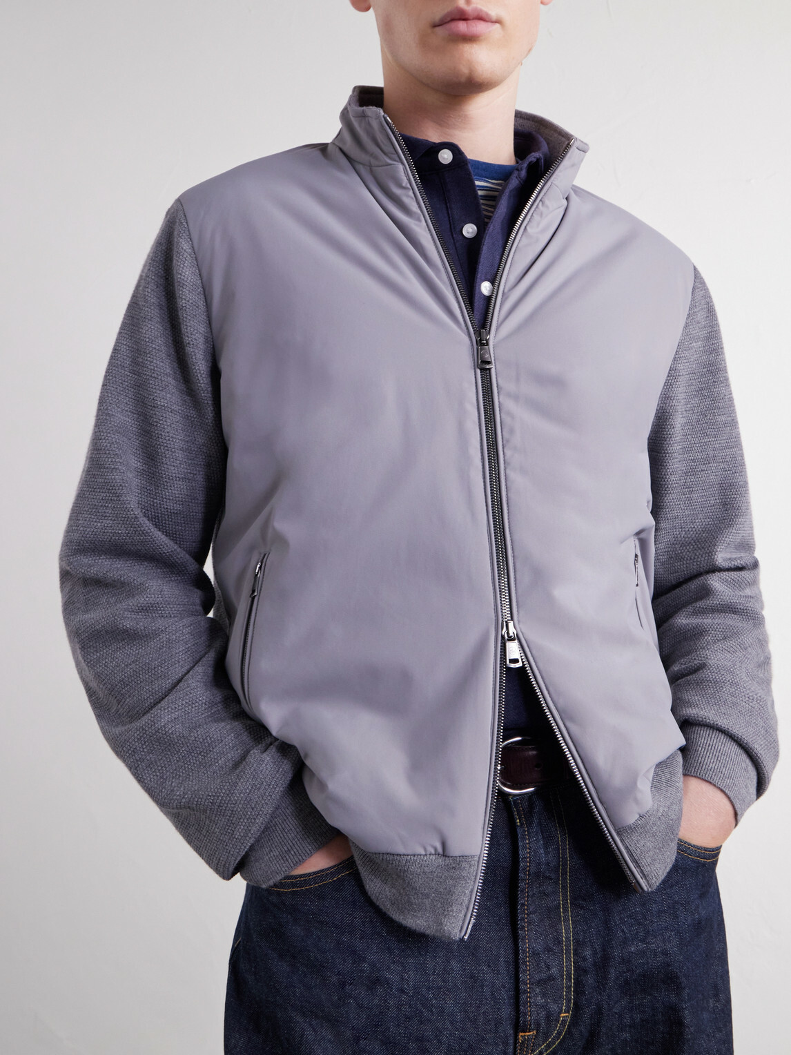 Peter Millar - Solarspun Waffle Knit-Trimmed Shell Jacket - Gray