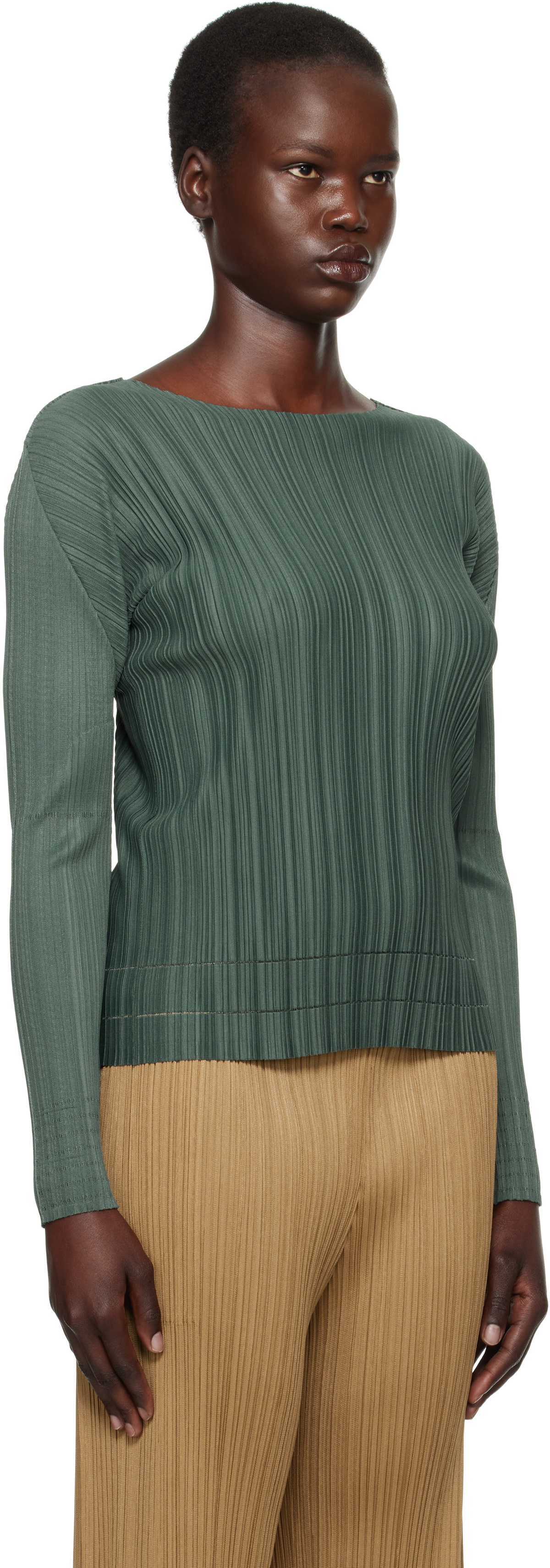 PLEATS PLEASE ISSEY MIYAKE Green Soft Pleats Top Pleats Please