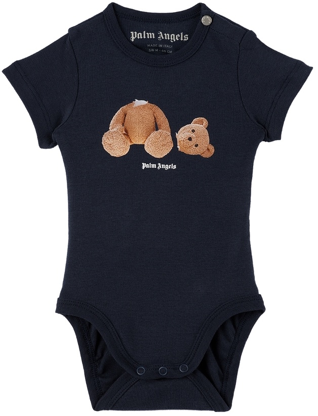 Photo: Palm Angels Baby Navy Bear Bodysuit
