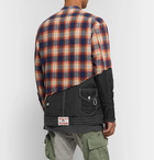 Greg Lauren - Birdwell Grandad-Collar Panelled Distressed Checked Cotton-Flannel and Nylon Shirt - Orange