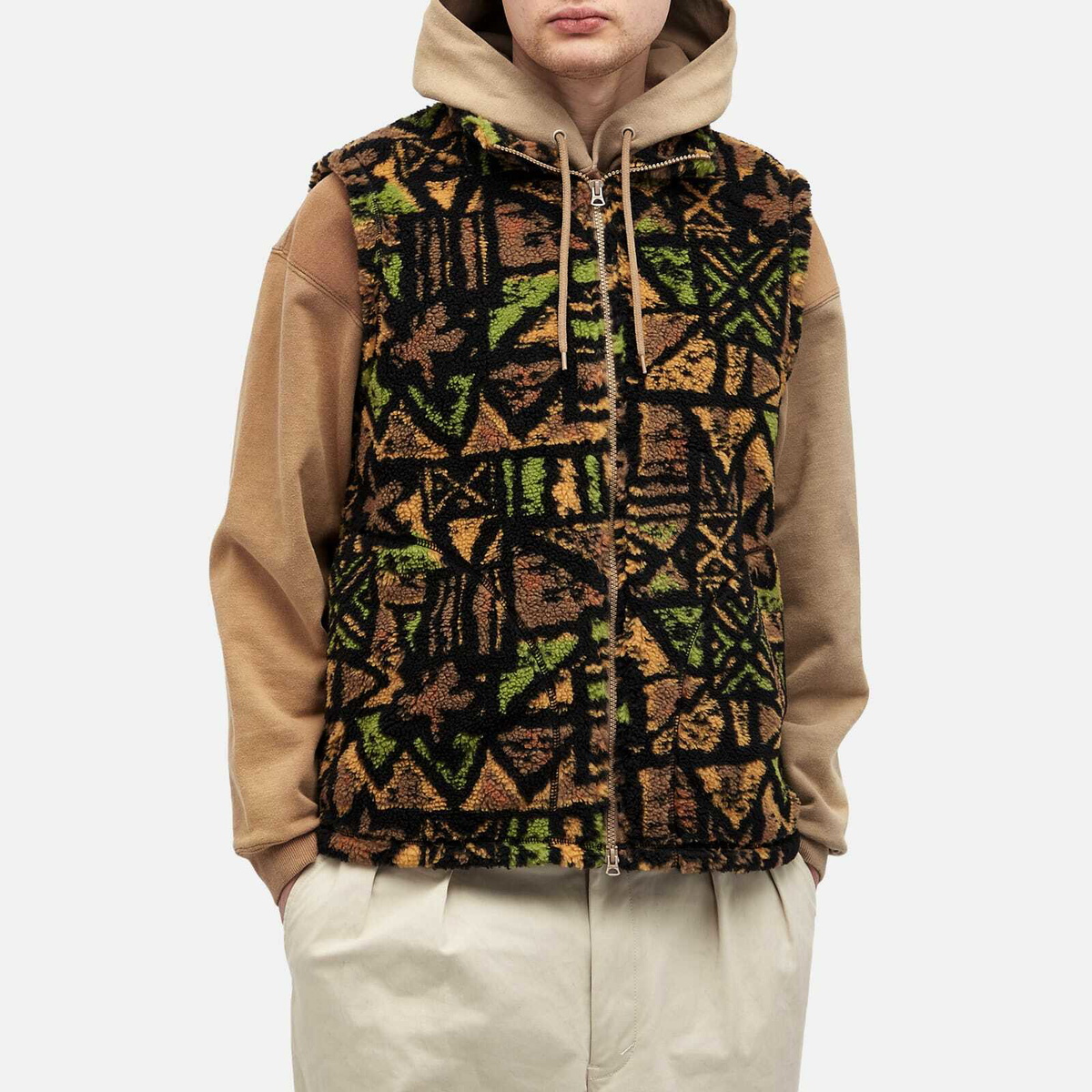 Beams Plus Men's Stand Collar Fleece Zip Vest in Batik