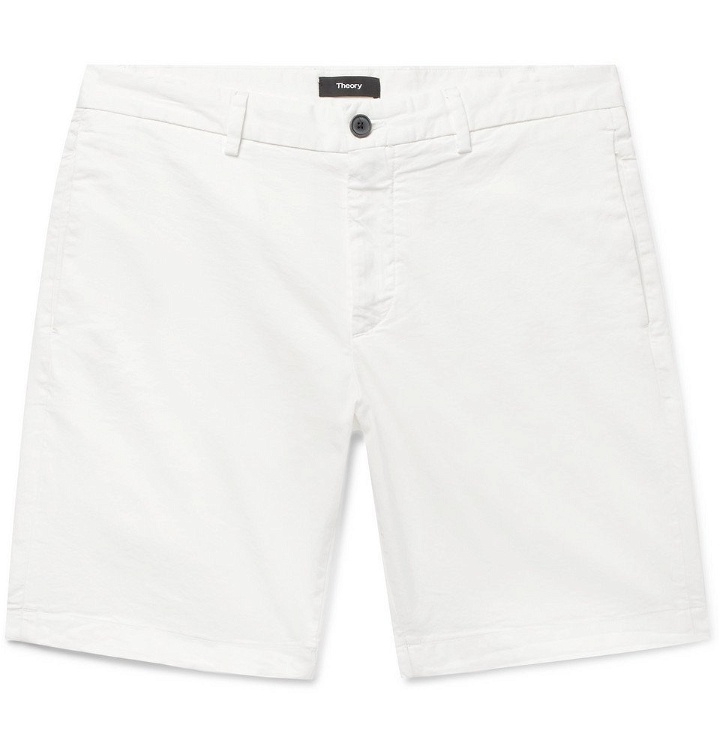 Photo: Theory - Zaine Slim-Fit Garment-Washed Stretch-Cotton Twill Shorts - White