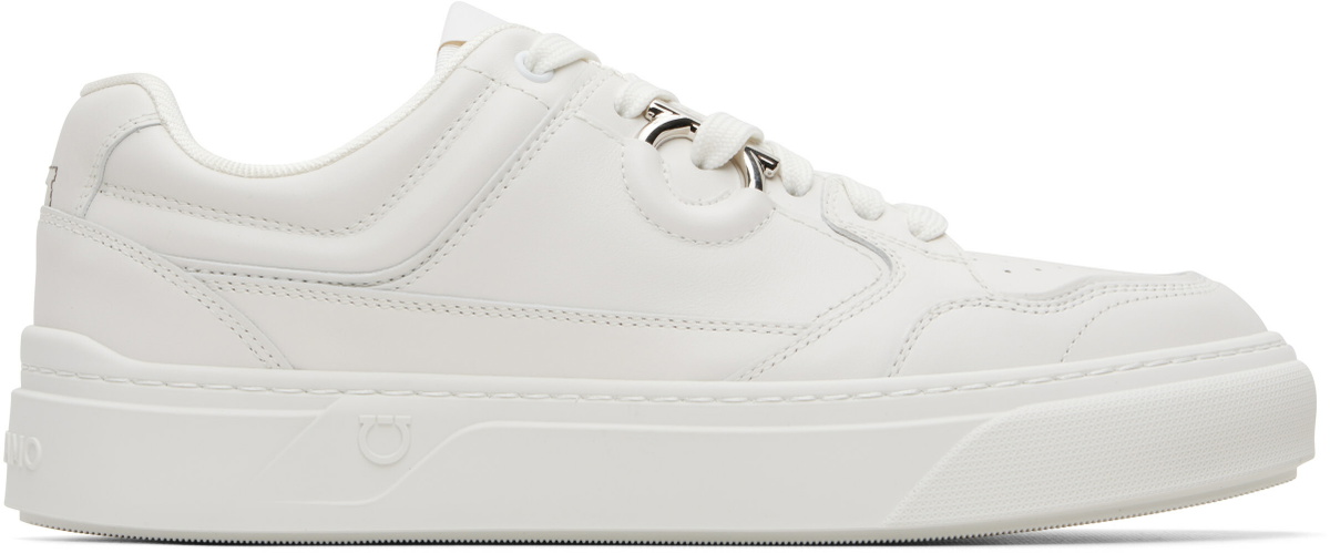 Ferragamo White Gancini Sneakers