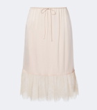 Posse Blake lace-trimmed silk satin midi skirt