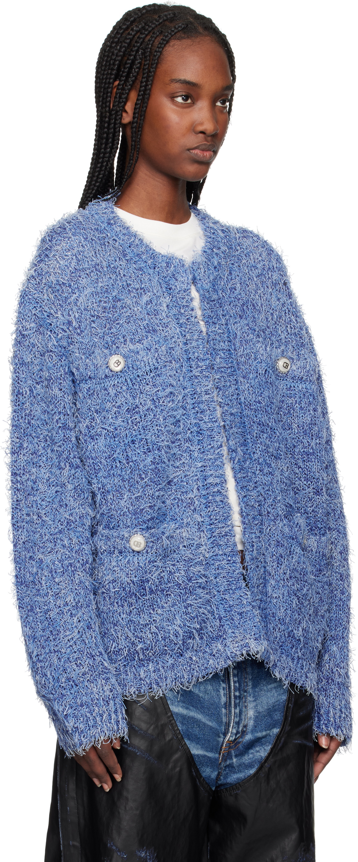 トップス doublet 25ss TWEED KNIT CARDIGAN doublet Blue Tweed Knit Cardigan Doublet