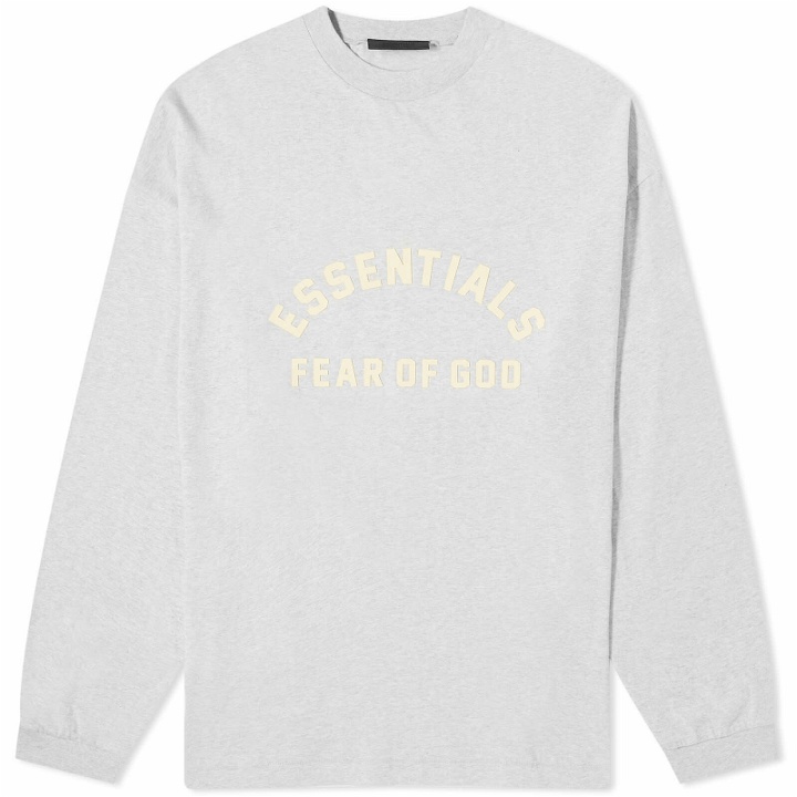 Photo: Fear of God ESSENTIALS Men's Spring Long Sleeve Printed T-Shirt in Light Heather Grey