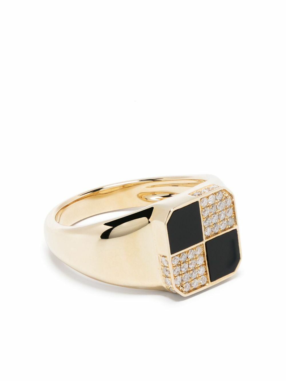 Yvonne Léon 9K Yellow Gold Petit Damier Diamond And Onyx Ring