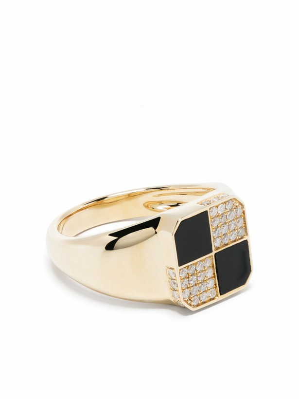 Photo: Yvonne Léon 9K Yellow Gold Petit Damier Diamond And Onyx Ring