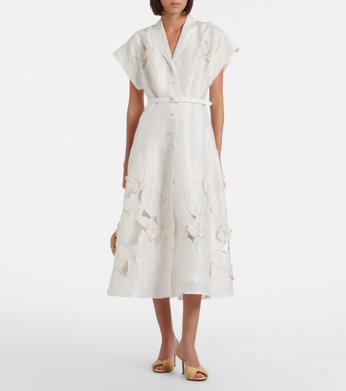 Leo Lin Aubrey floral-appliqué linen-blend shirt dress