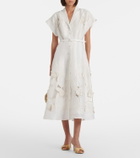 Leo Lin Aubrey floral-appliqué linen-blend shirt dress