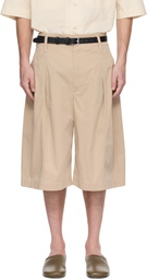 LEMAIRE Beige Maxi Pleated Bermuda Shorts