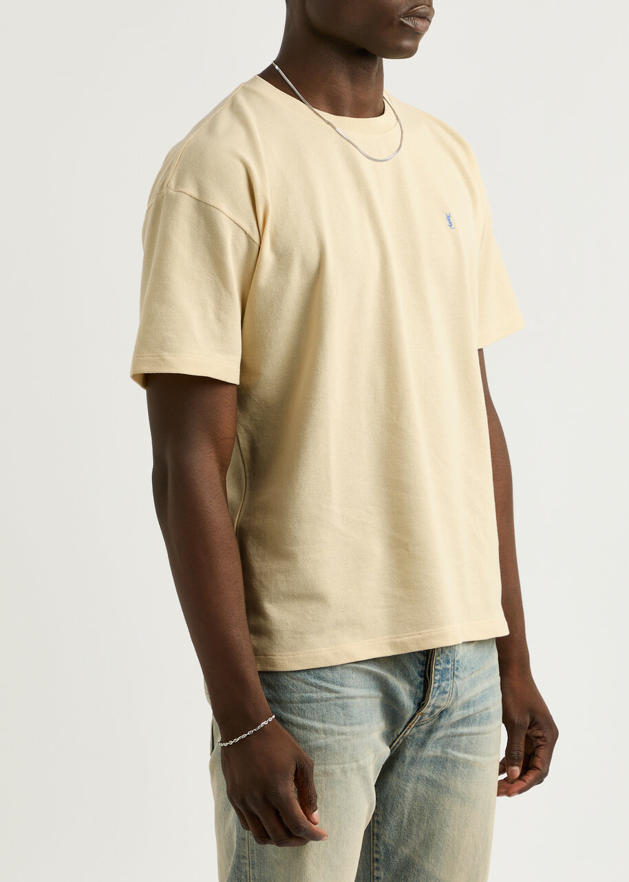 Saint Laurent Cassandre Logo-embroidered Cotton-blend T-shirt Yellow