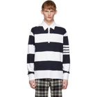 Thom Browne Navy and White Rugby Stripe Polo