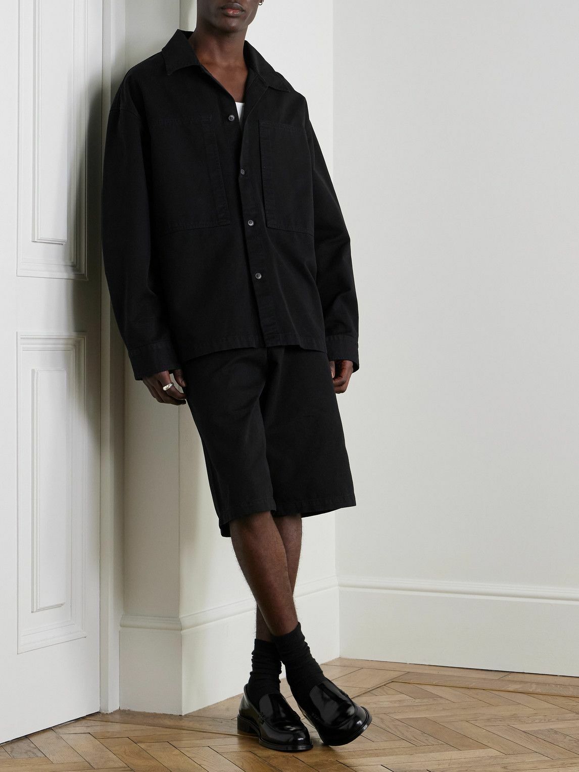 AGOLDE - Cosmo Straight-Leg Garment-Dyed Cotton-Twill Shorts - Black
