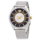 Versace New V Circle Quartz Mens Black Guilloche Dial Watch VE8A00324