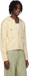 RECTO Off-White Pockets Detail Knit Zip-Up Cardigan