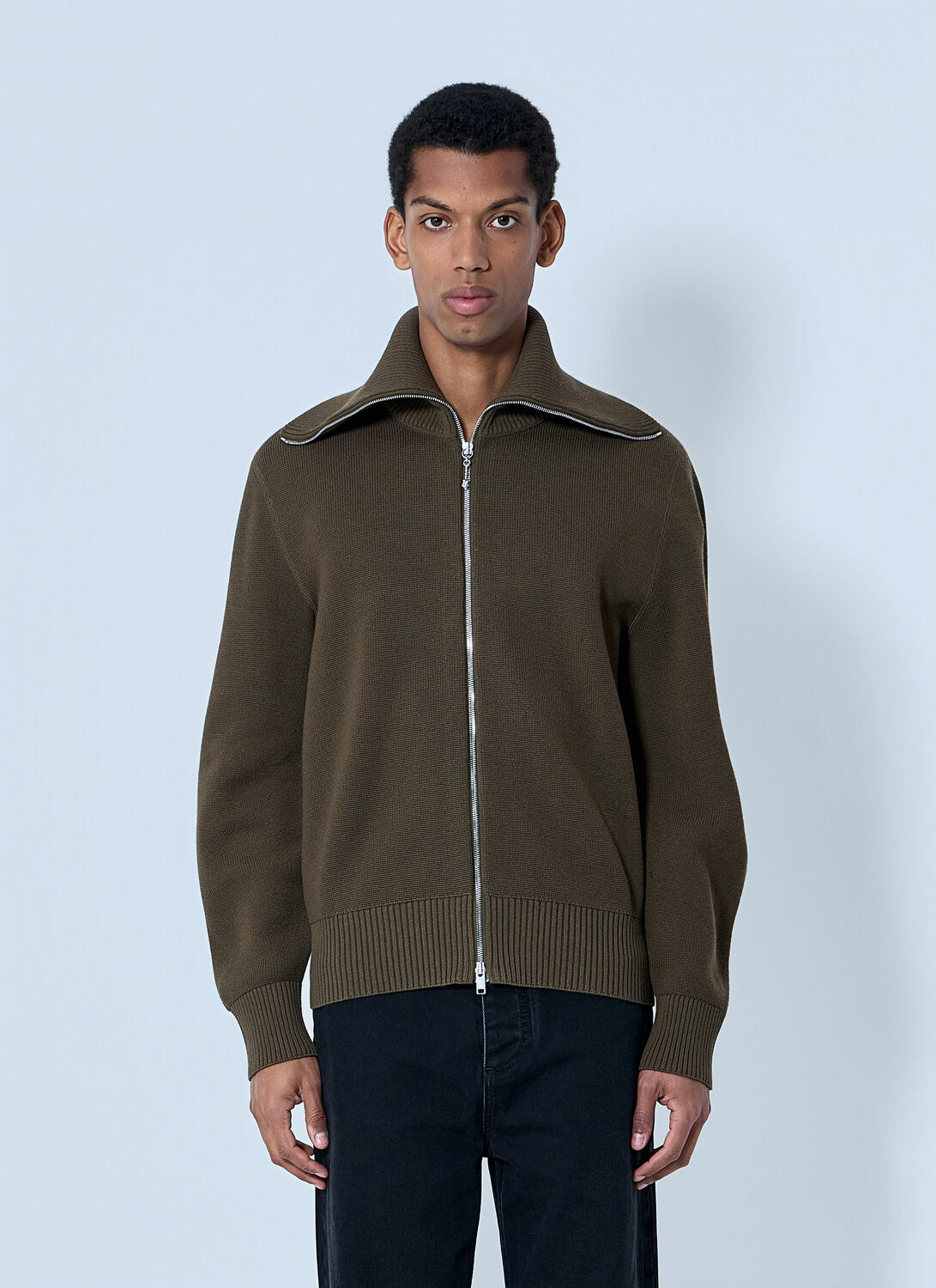 Bottega Veneta Zip-Front High Collar Cardigan