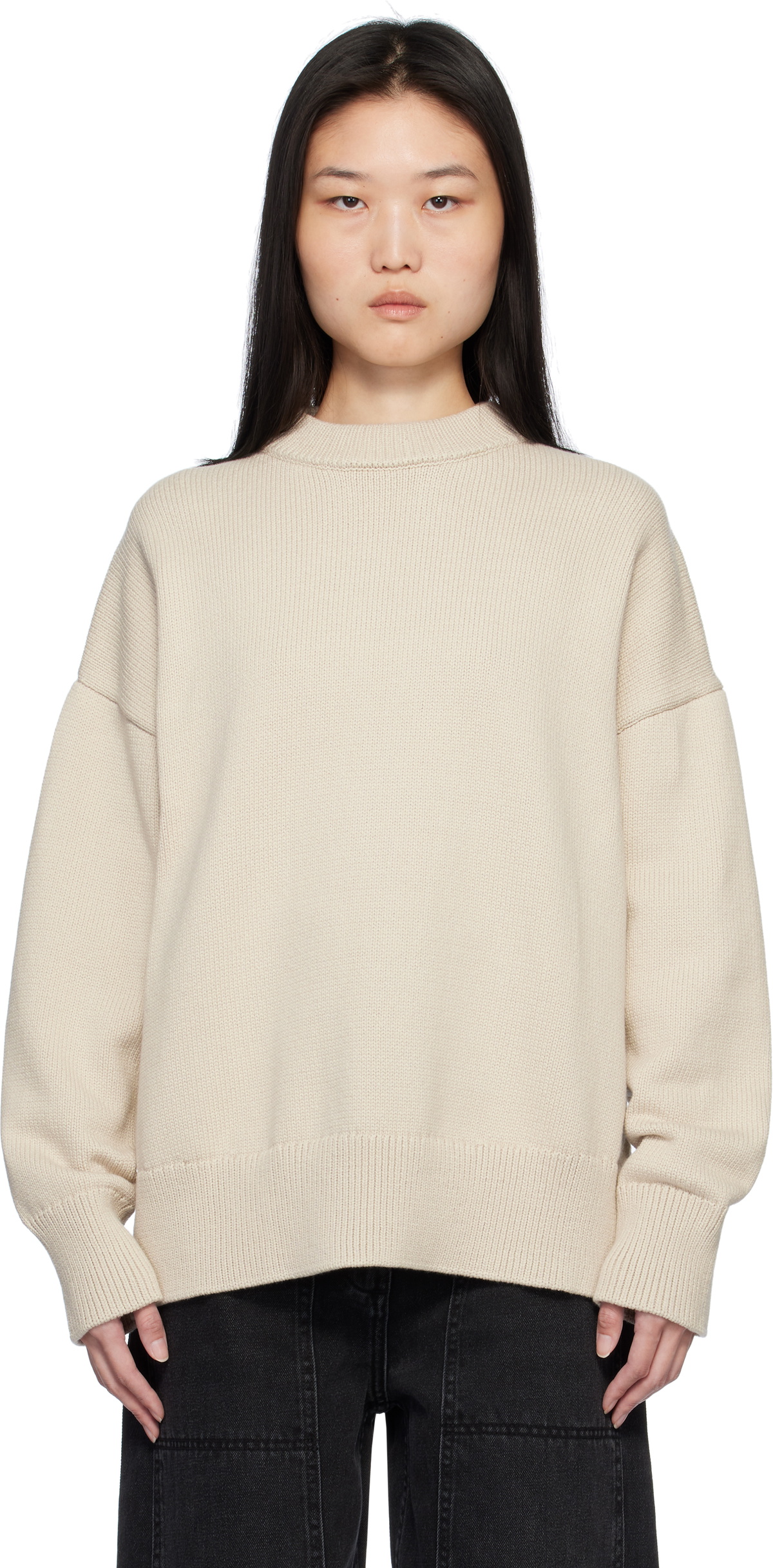 CO Beige Boyfriend Crew Sweater