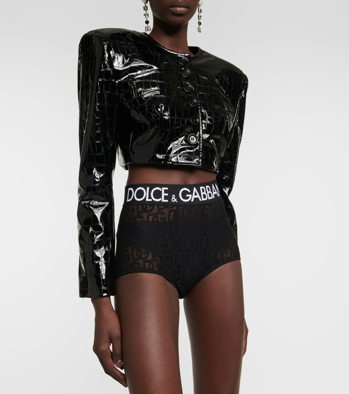 Dolce & Gabbana Light Blue Logo Lace Tight Midi Trouser  Underwear