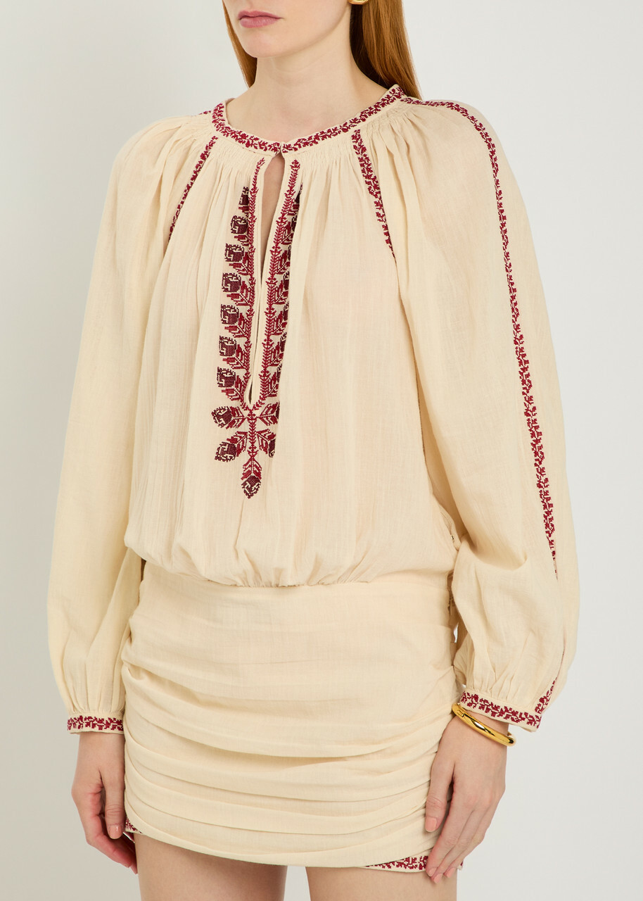 Isabel Marant étoile Ludy Embroidered Cotton Mini Dress Beige