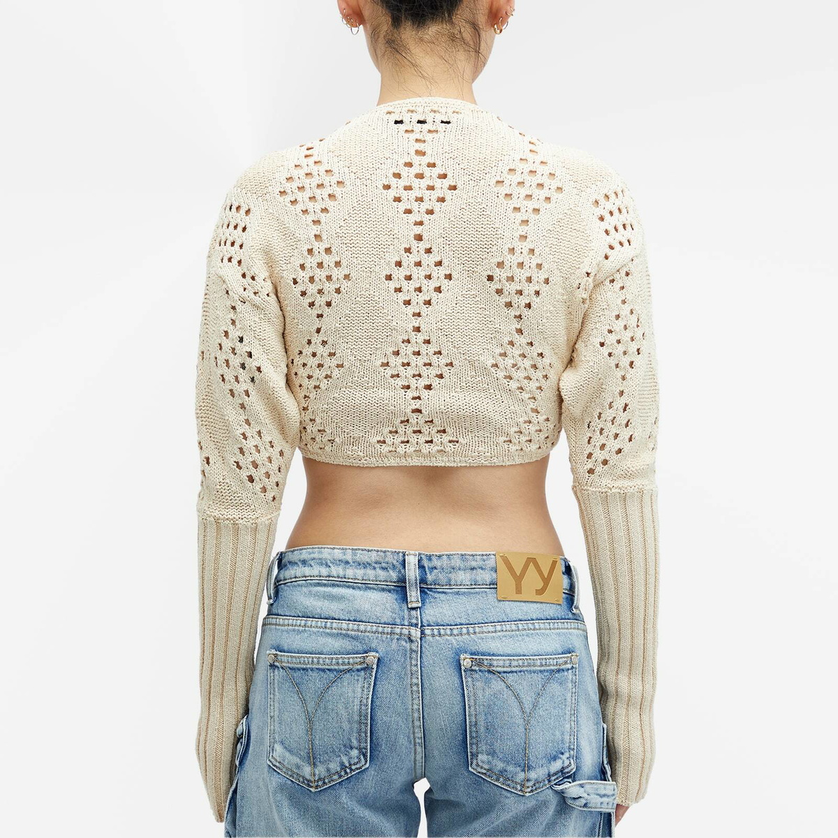 OPEN YY Argyle Pointelle Knit ボレロ Size 2 OPEN YY