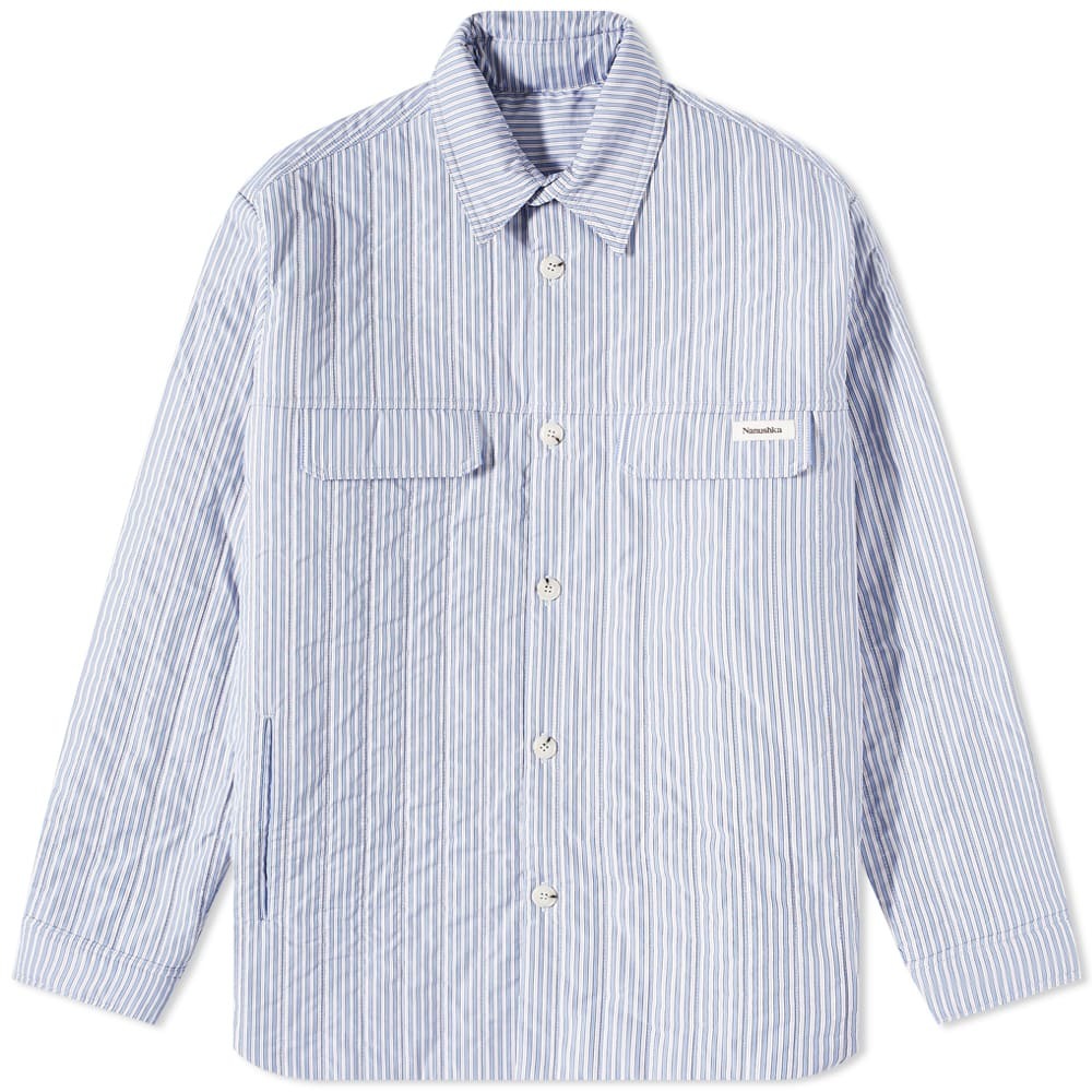 Nanushka Men's Savion Stripe Shirt Jacket in White/Blue Nanushka